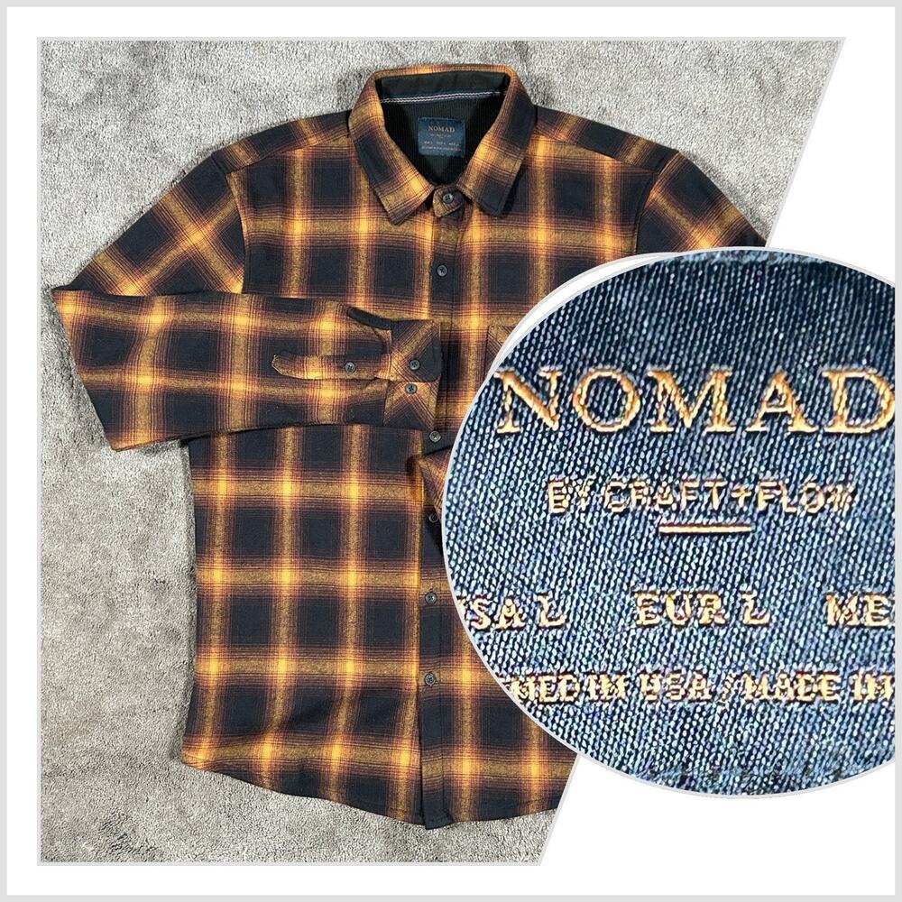 NOMAD Men's L Rust & Black Flannel‎ Thermal Lined Shacket Shirt Windowpane Plaid